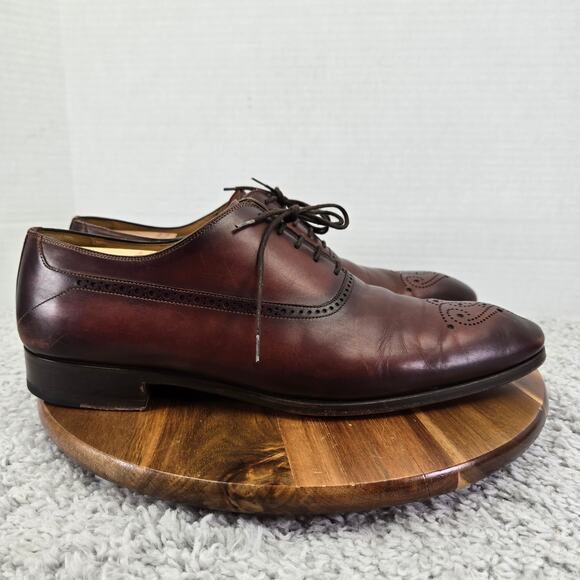 Magnanni Manolo Cognac Brown Medallion Toe Burnished Brogue Oxford Mens 12 M - Picture 3 of 15